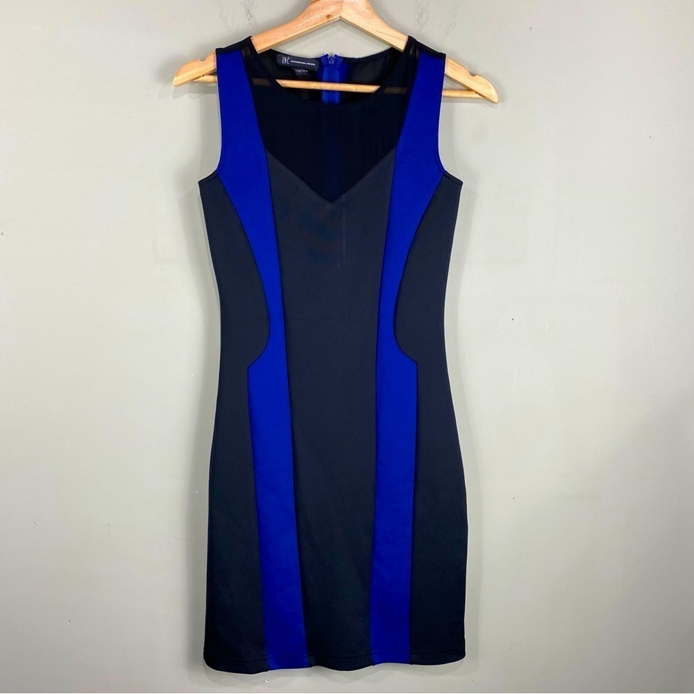 I•N•C: Colorblock‎ Fitted Bodycon Sleeveless Mesh Mini Dress Blue Black Size XS